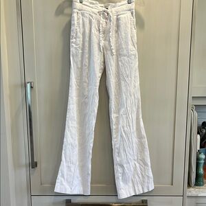 GUC BCBG Maxazaria 75% linen white paper bag style high waist wide leg p…